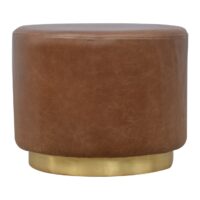 Buffalo Leather Footstool With Gold Base