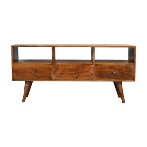 Nordic-style TV unit in chestnut with three drawers