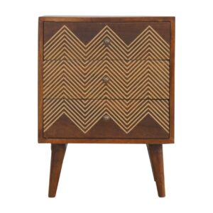 Brass Inlay Chevron Bedside with 3 Drawers
