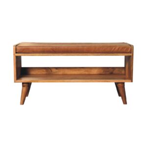 Semi-Oak Bench with Tan Leather Padded Seat