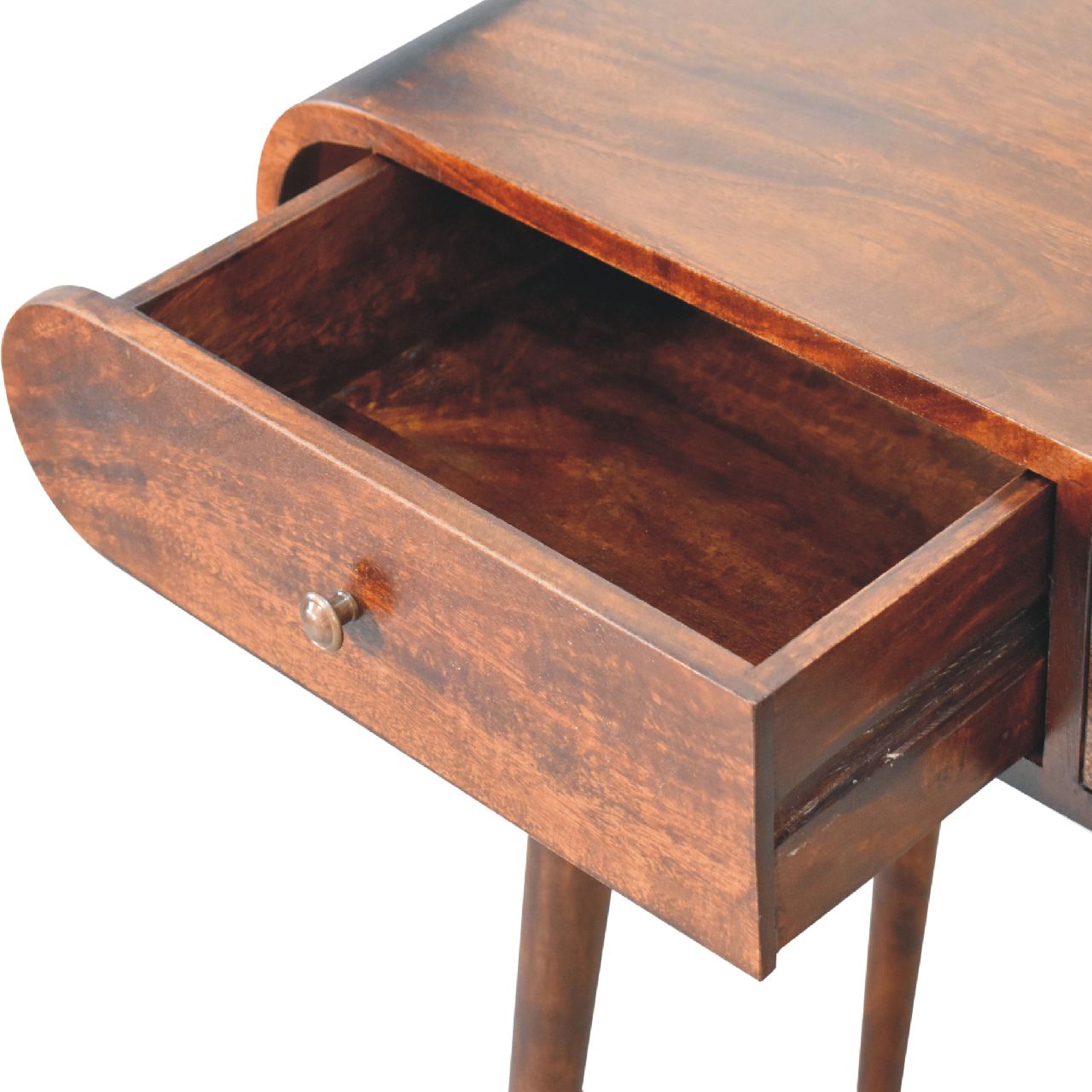 walnut curved edge console table