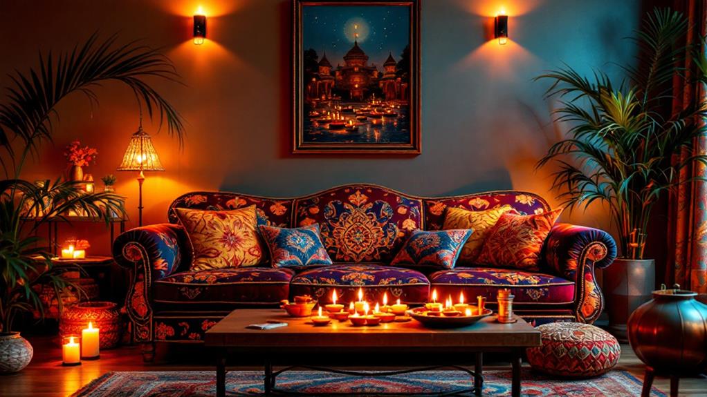colorful fabric covered sofas