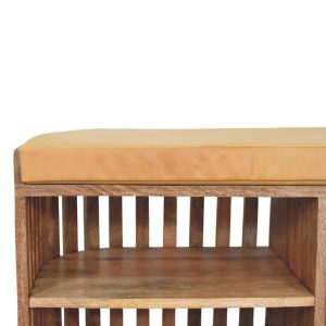 slatted oak ish bench with 3 slots