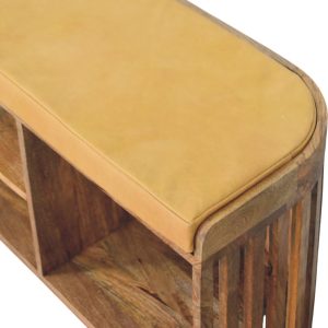 slatted oak ish bench with 3 slots