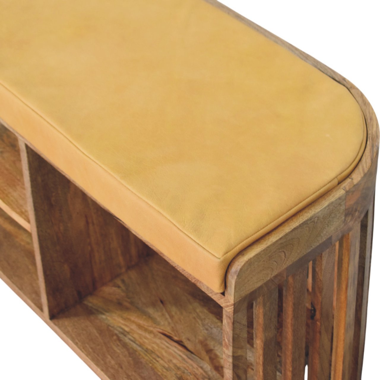 slatted oak ish bench with 3 slots