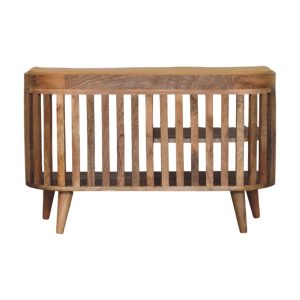 slatted oak ish bench with 3 slots