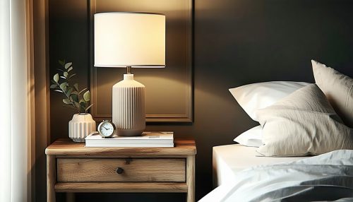 bedside table and lamp