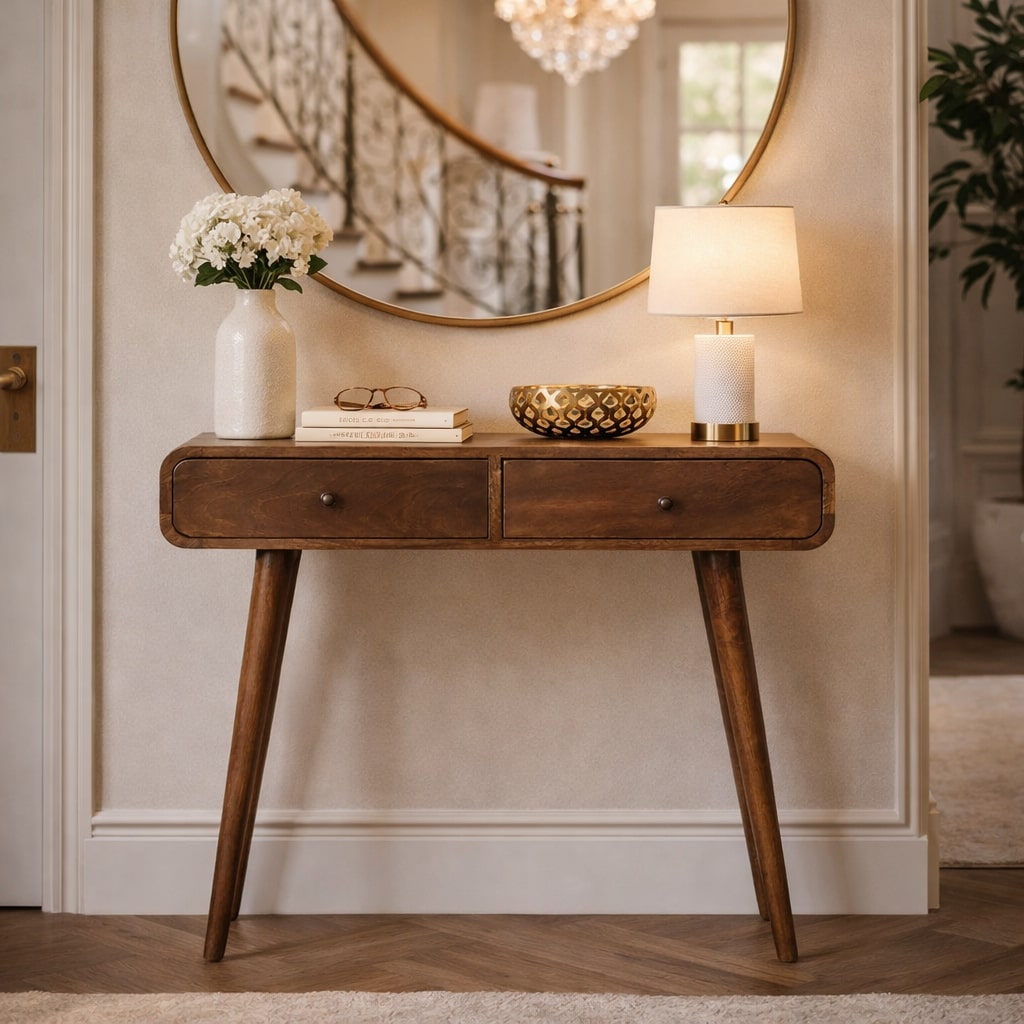 Classic Grey Rounded Console Table