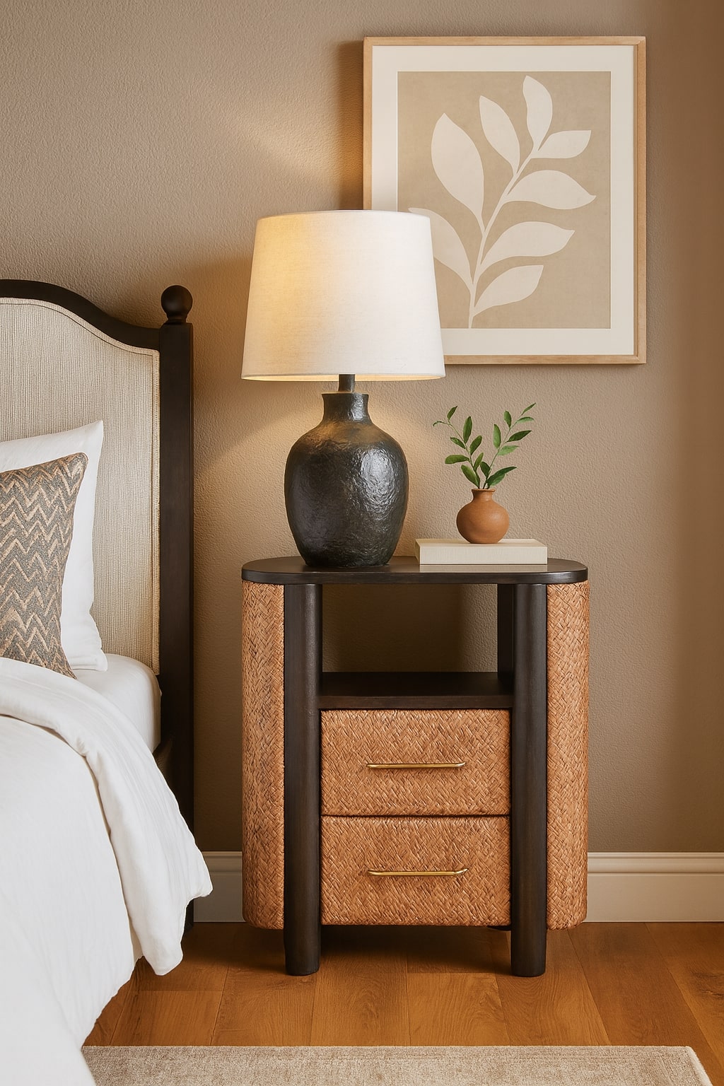 rattan curve edge nightstand
